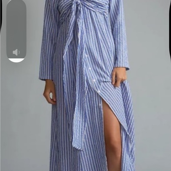 Blue & White Stripped Tie Front Maxi Shirt Dress, Coastal Chic Button Down Dress - Picture 2 of 11